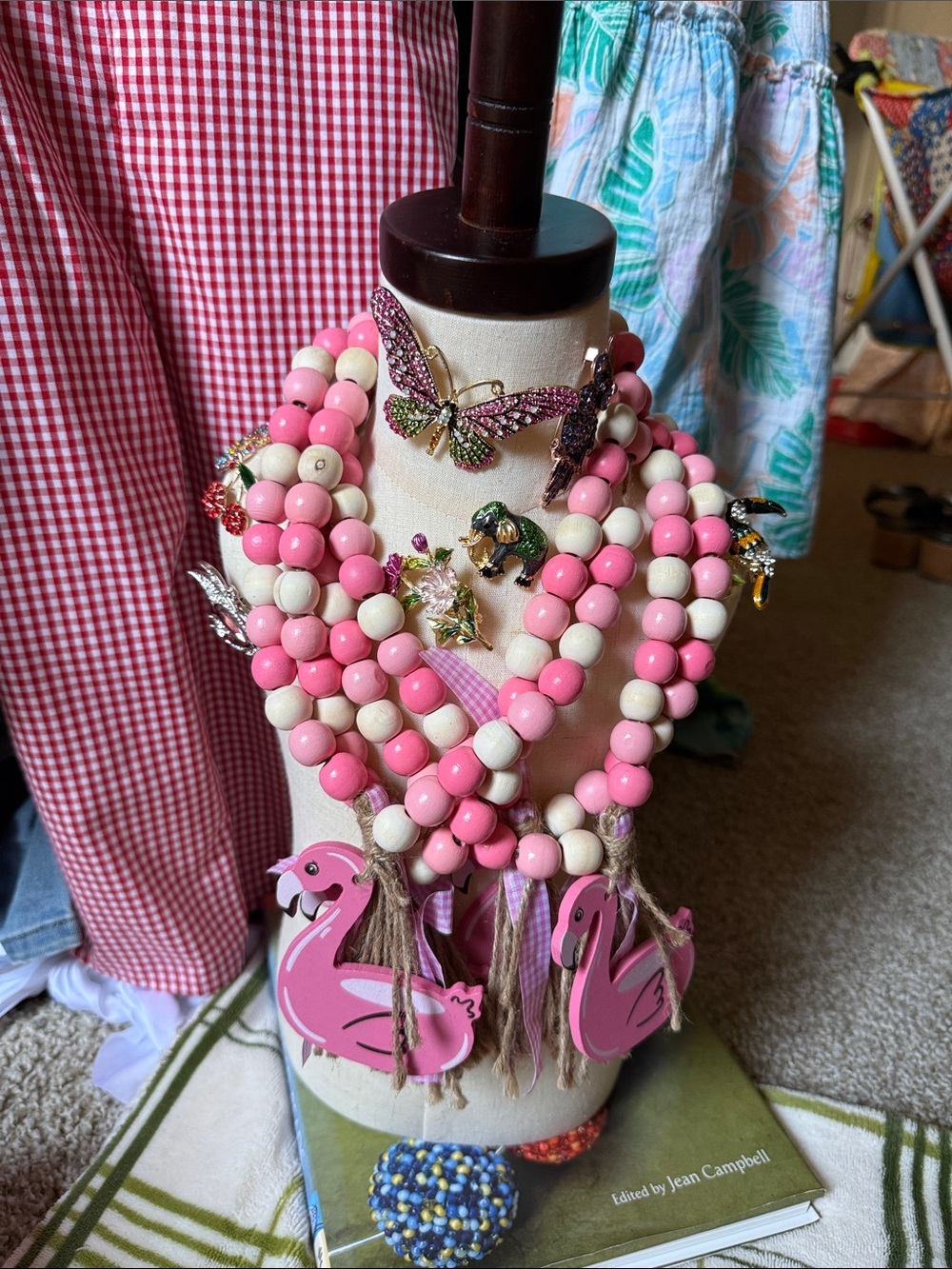 WOOD Pink Flamingo Beaded Necklace -L